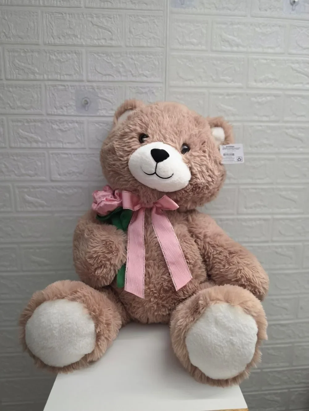 Nwt Jumbo Brown Bear with Velour Flower and Bow Plush Gift 26